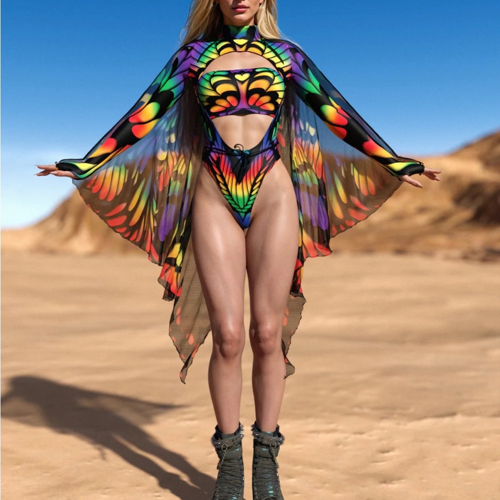 Candy Catz Colorful Butterfly Print Women's Bodysuit - XXL